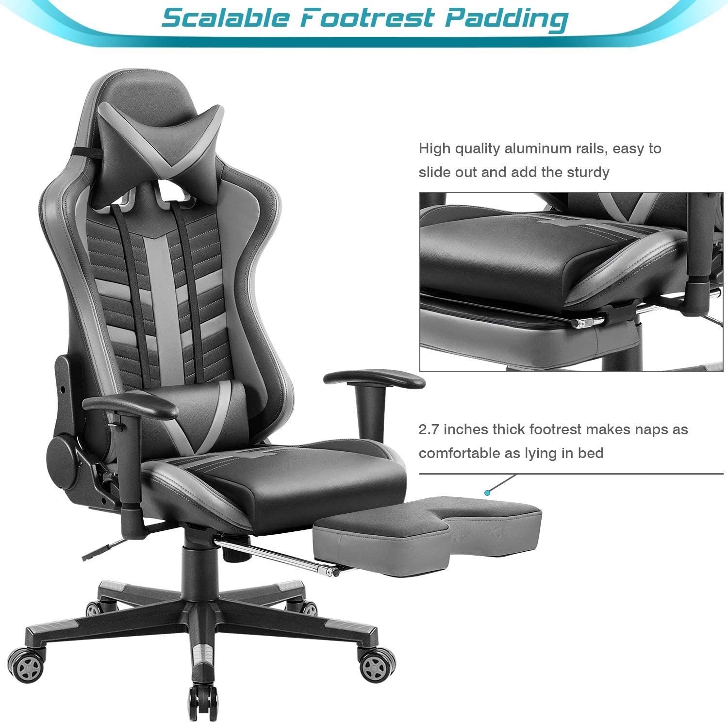 Homall Gaming Chair With Footrest, Ergonomic High-Back Leather Racing Computer Chair