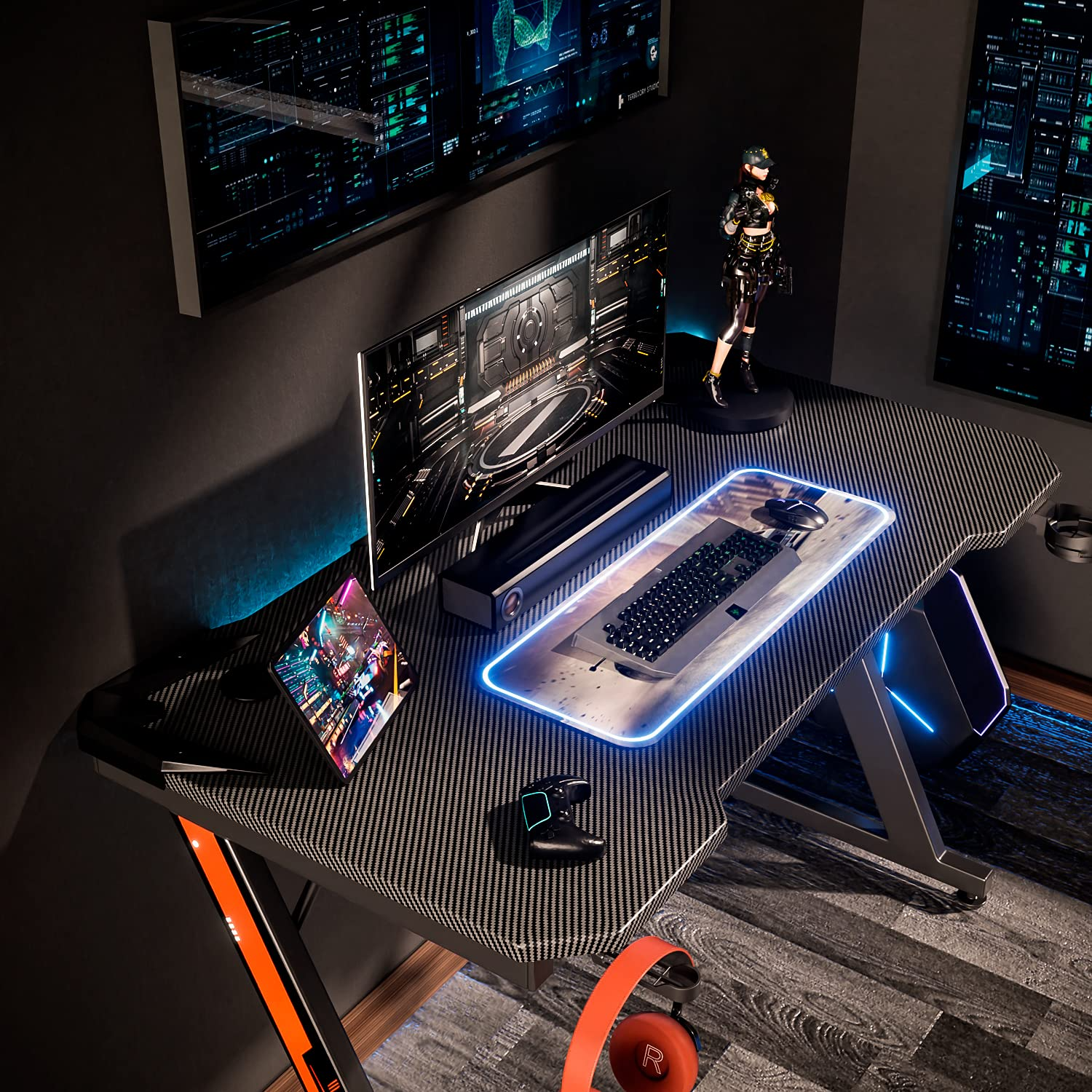 Homall 44in Gaming Desk Z Shaped PC Gaming Table Home Office Workstation