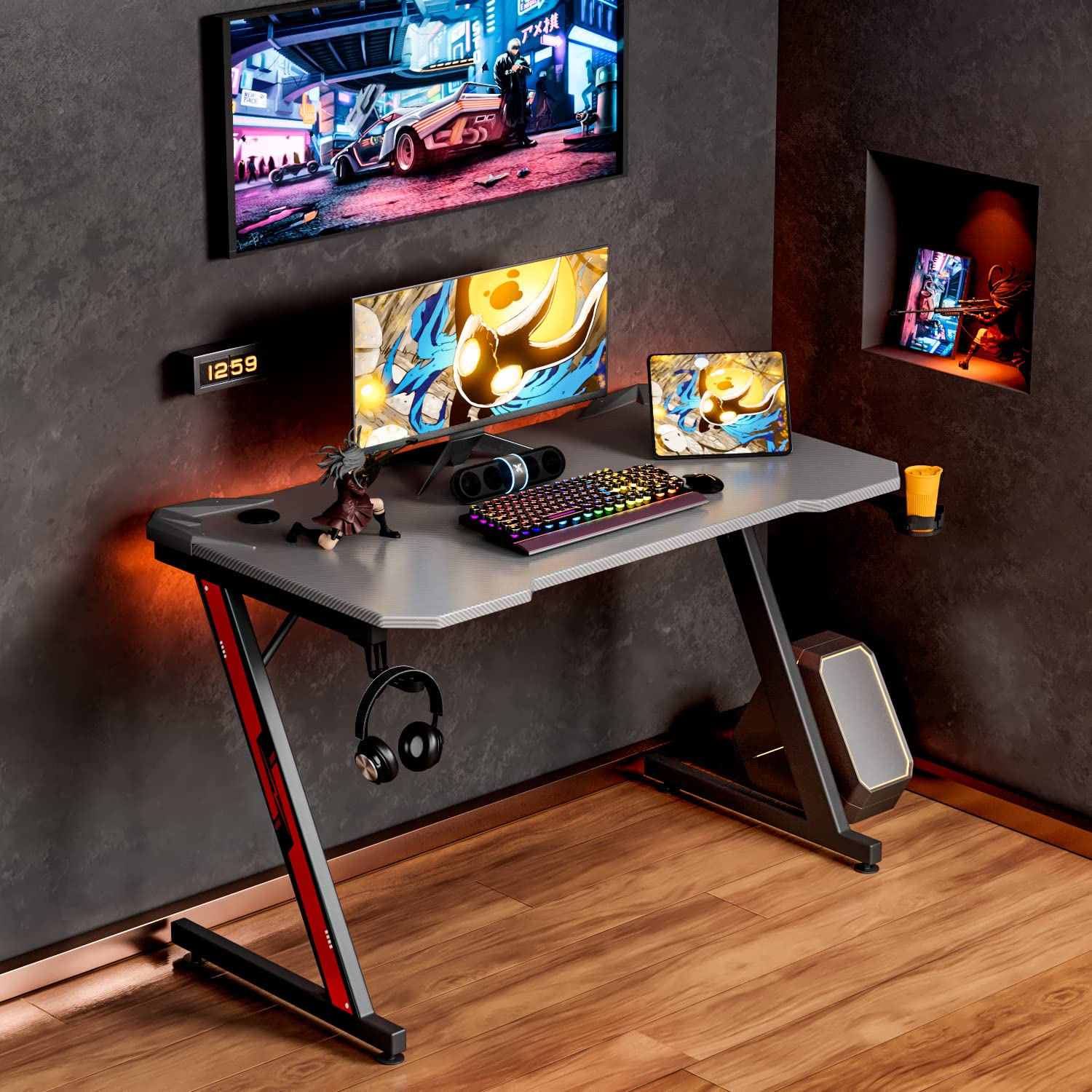 Homall 44in Gaming Desk Z Shaped PC Gaming Table Home Office Workstation