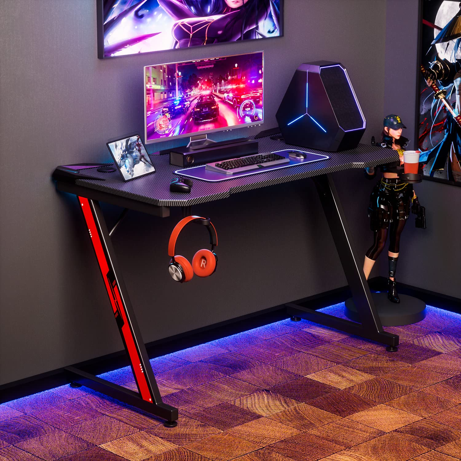 Homall 44in Gaming Desk Z Shaped PC Gaming Table Home Office Workstation