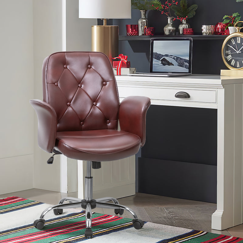 Homall Home Office Chair PU Leather Retro Accent Desk Chair, Brown
