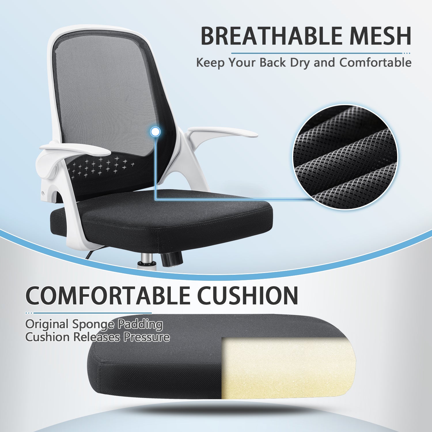 Homall Mesh Office Chair, Ergonomic Desk Chair with Lumbar Support and Flip-up Arms