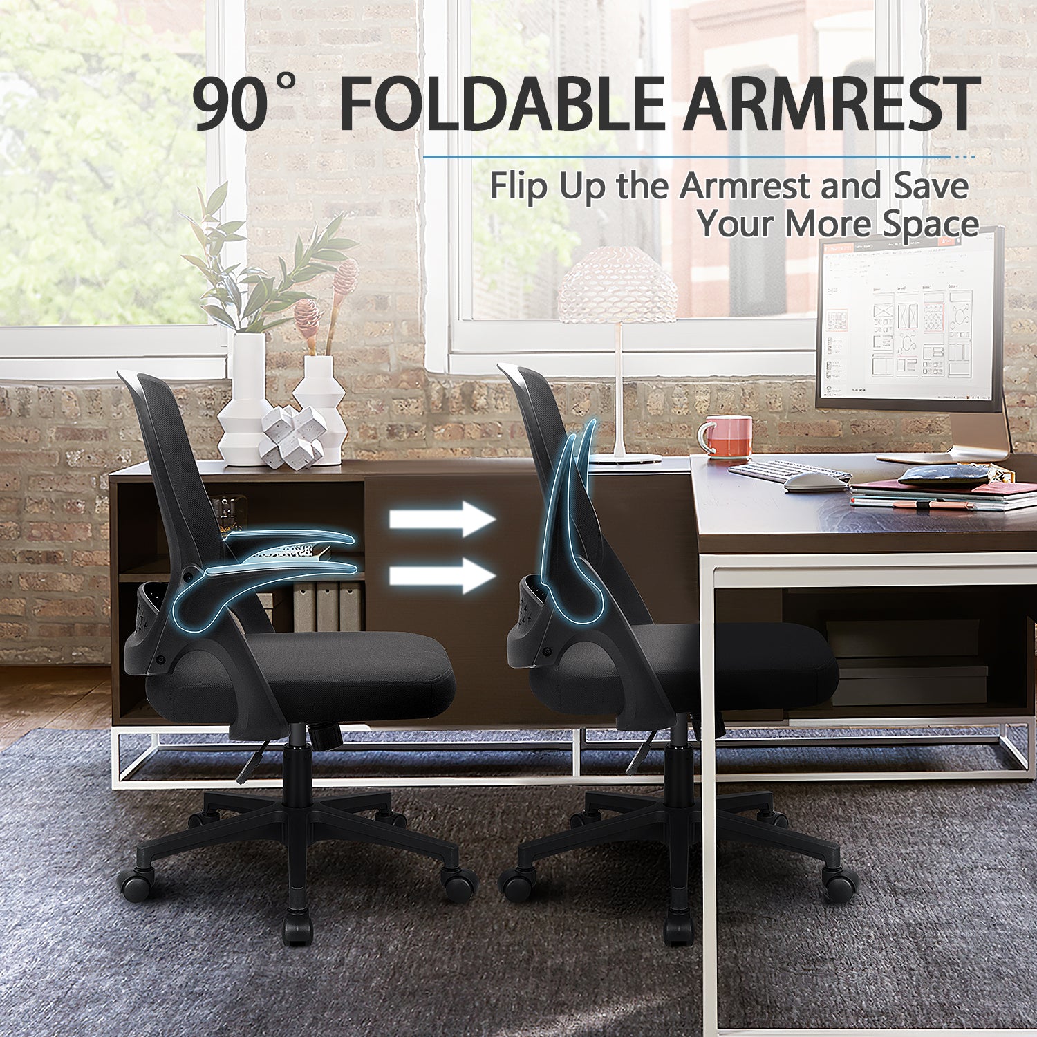 Homall Mesh Office Chair, Ergonomic Desk Chair with Lumbar Support and Flip-up Arms