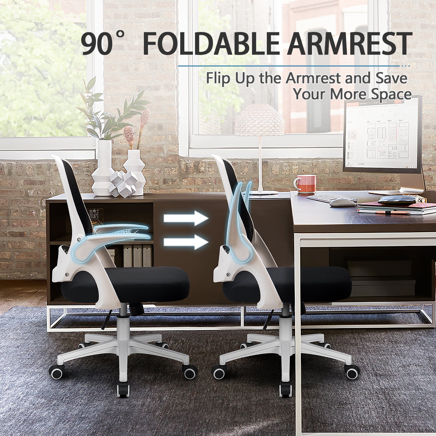 Homall Mesh Office Chair, Ergonomic Desk Chair with Lumbar Support and Flip-up Arms
