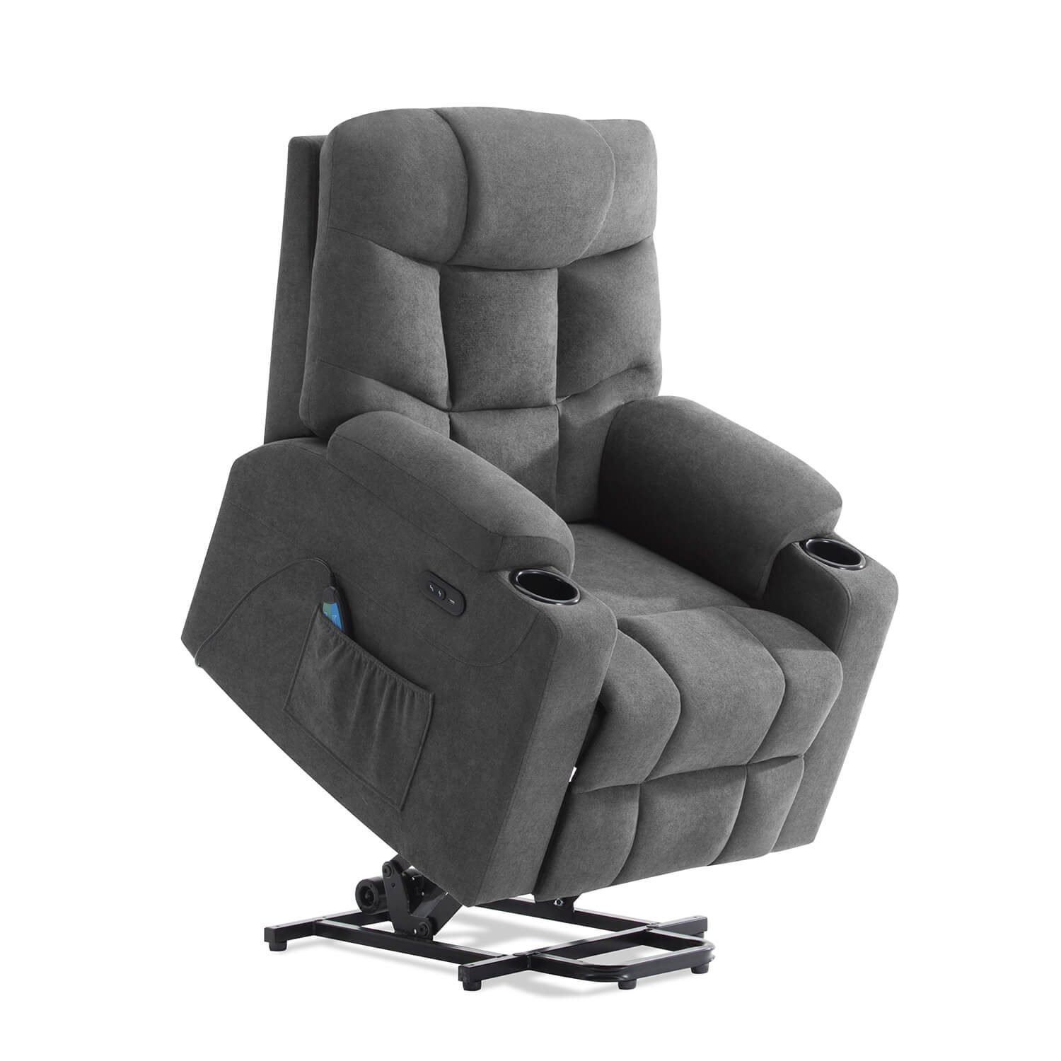 Three Pillow Back Dual Riser Recliner - Fabric