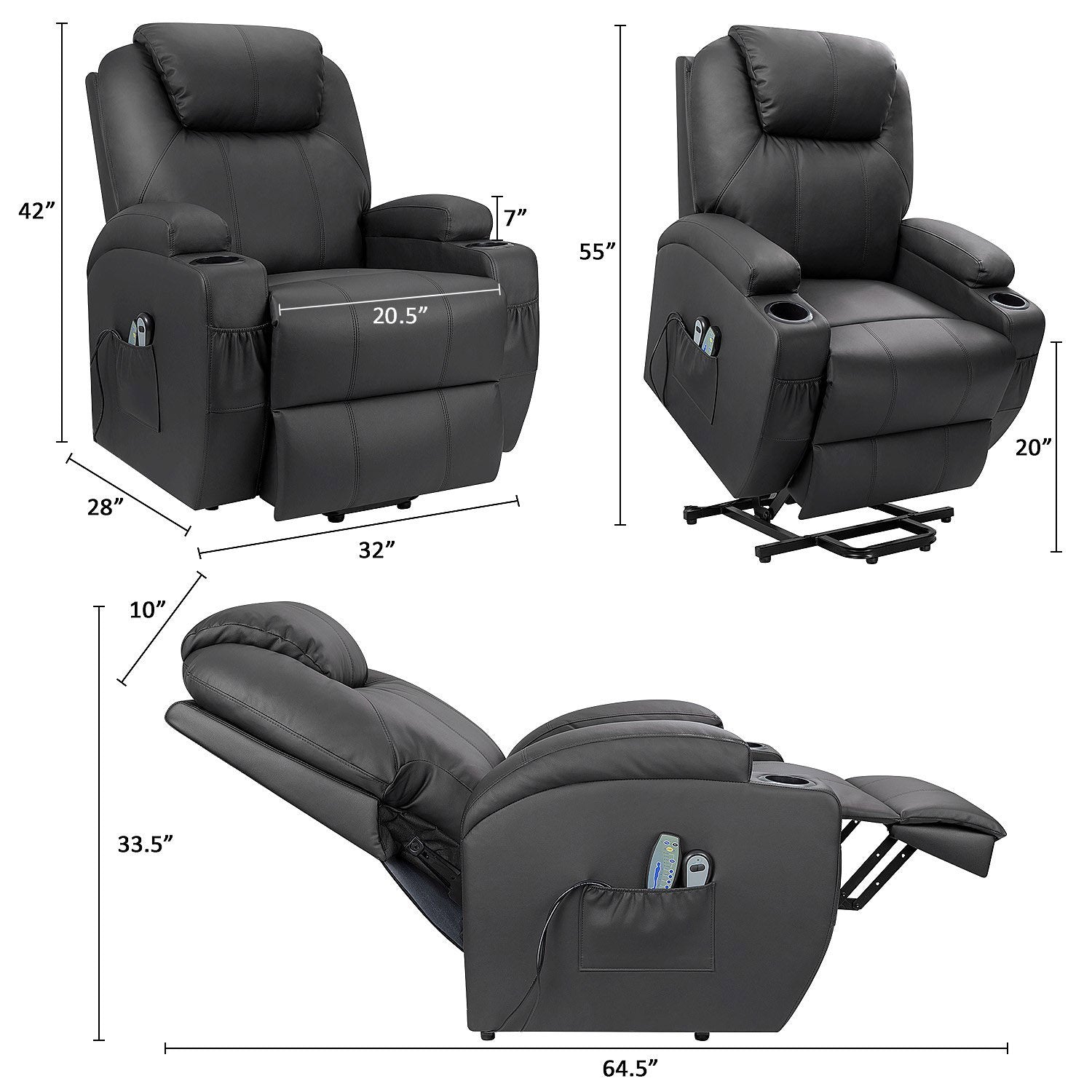 Homall Power Lift Recliner for Elderly with Heat and Massage Functions, PU Leather/Fabric Version