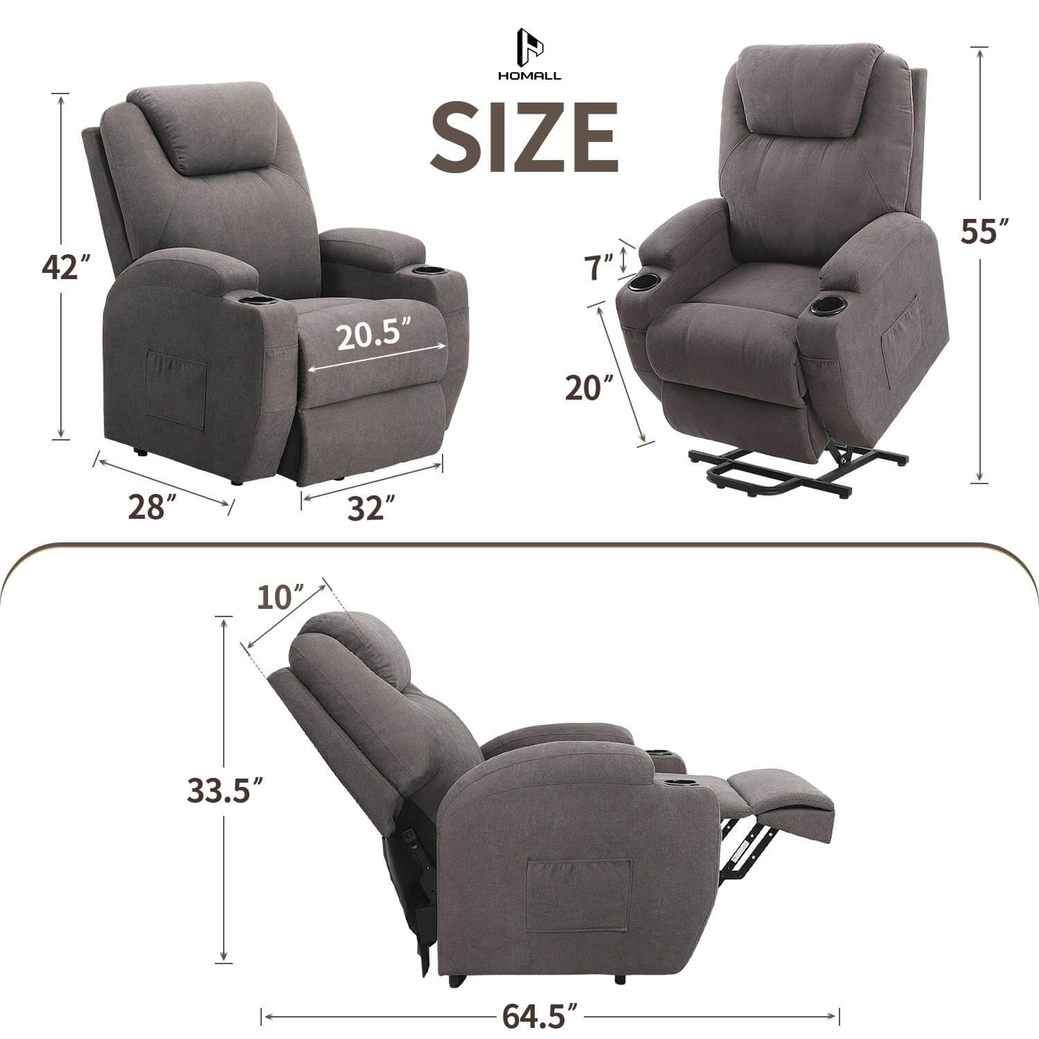 Homall Power Lift Recliner for Elderly with Heat and Massage Functions, PU Leather/Fabric Version