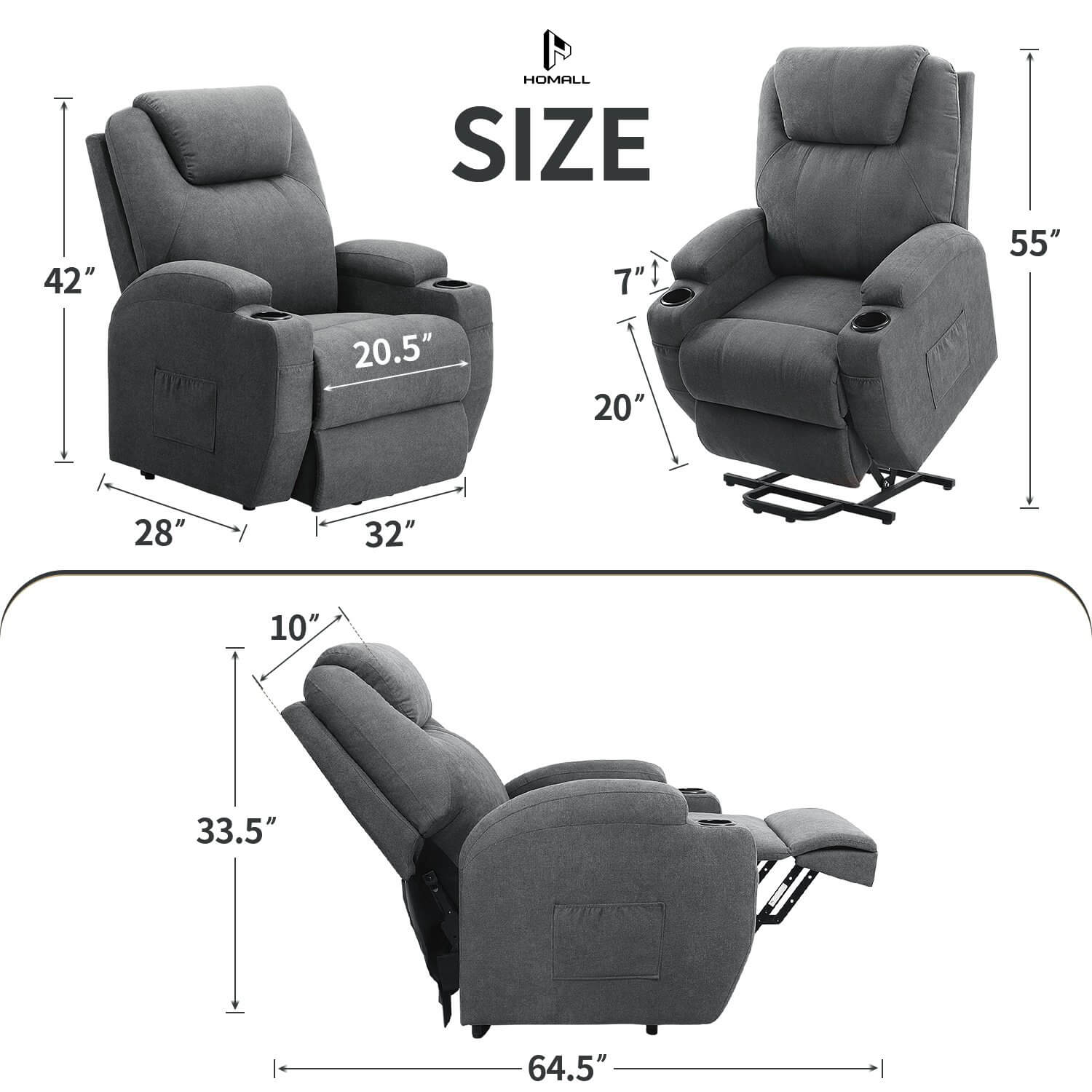 Homall Power Lift Recliner for Elderly with Heat and Massage Functions, PU Leather/Fabric Version