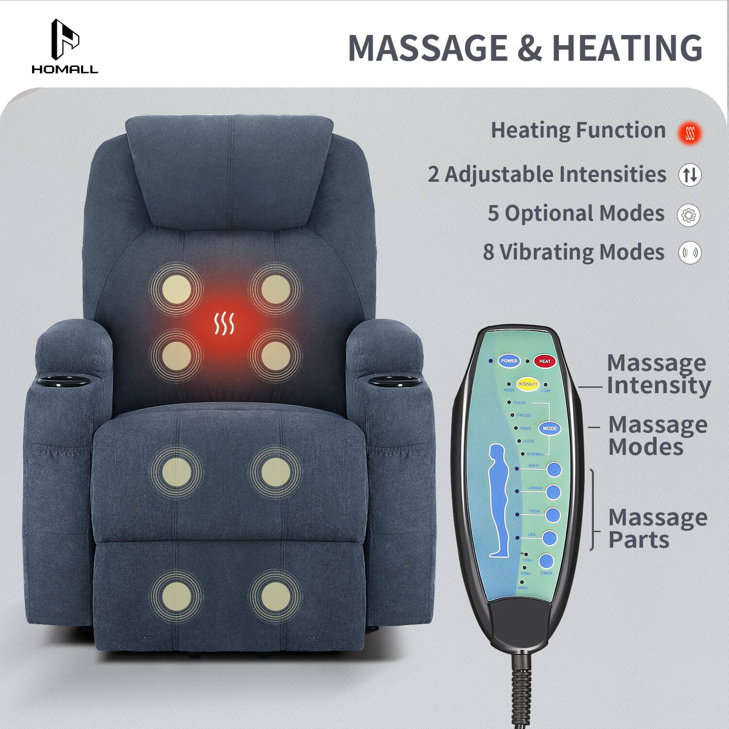 Homall Power Lift Recliner for Elderly with Heat and Massage Functions, PU Leather/Fabric Version
