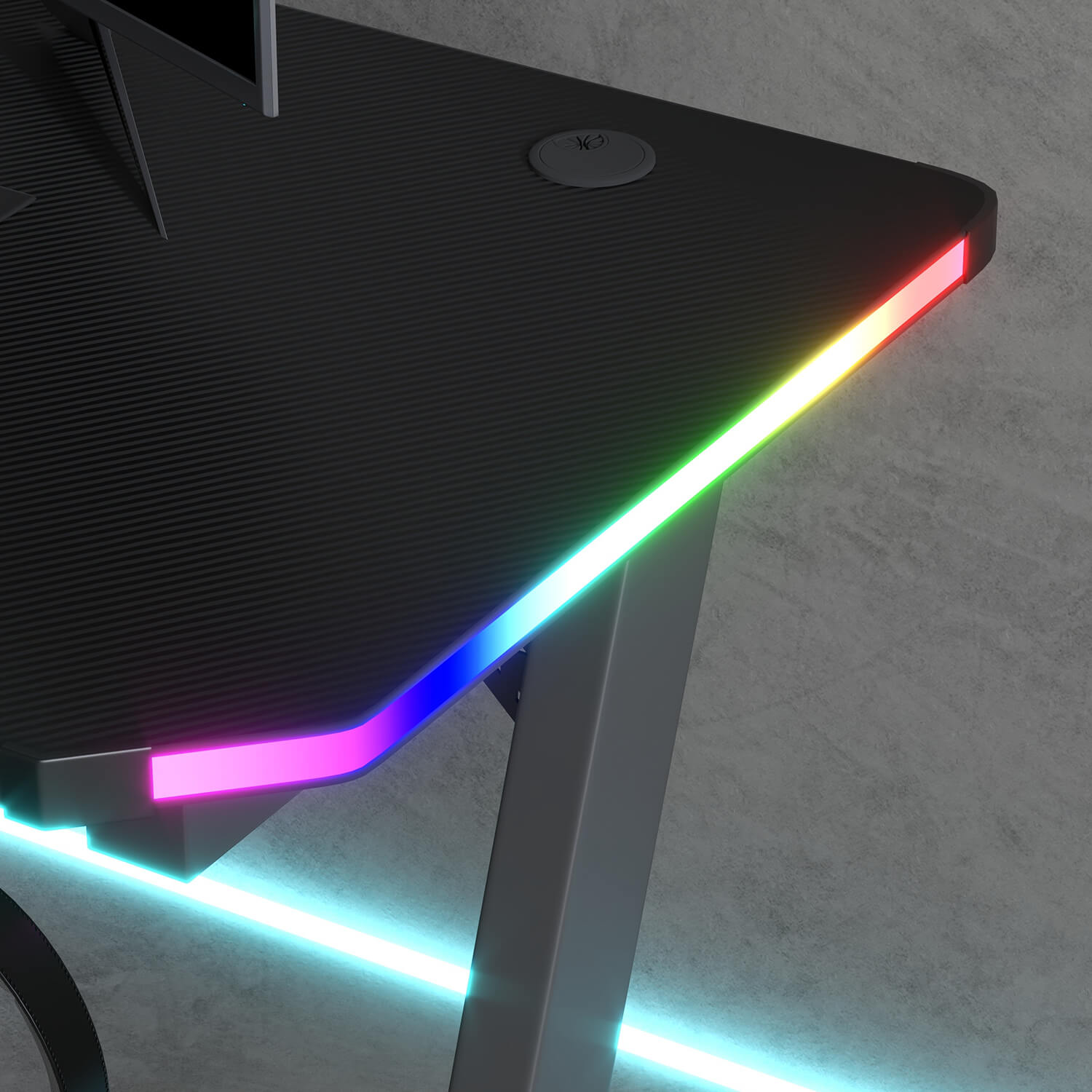 Homall RGB LED Lights Gaming Desk, With Light Remote Control and Cup Holder, Headphone Hook
