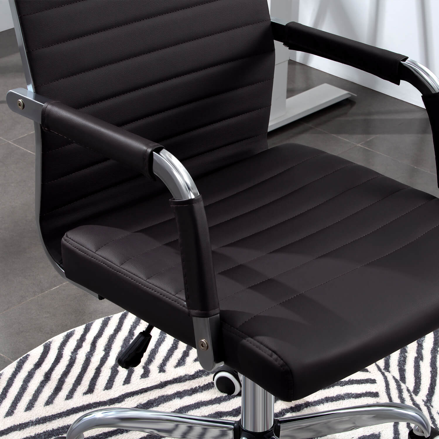 Homall Ribbed Office Chair Mid-Back PU Leather Desk Chair Adjustable Swivel Chair