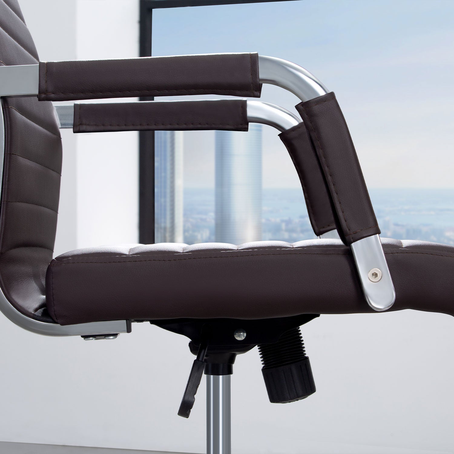 Homall Ribbed Office Chair Mid-Back PU Leather Desk Chair Adjustable Swivel Chair