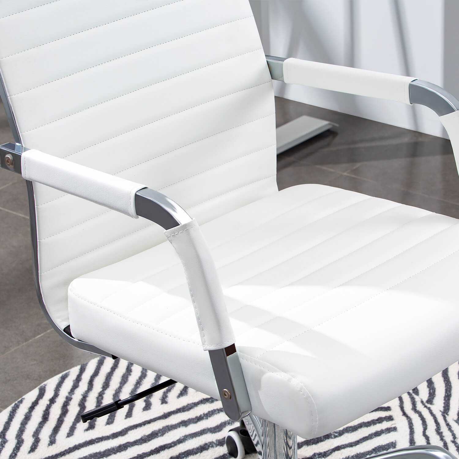 Homall Ribbed Office Chair Mid-Back PU Leather Desk Chair Adjustable Swivel Chair