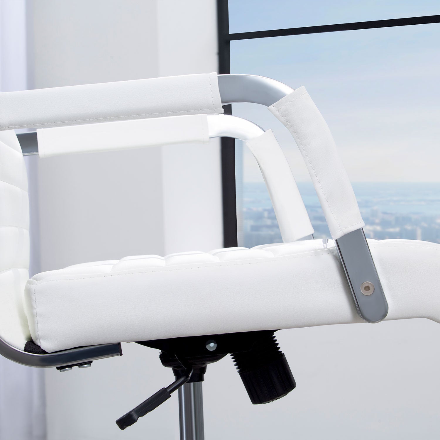 Homall Ribbed Office Chair Mid-Back PU Leather Desk Chair Adjustable Swivel Chair