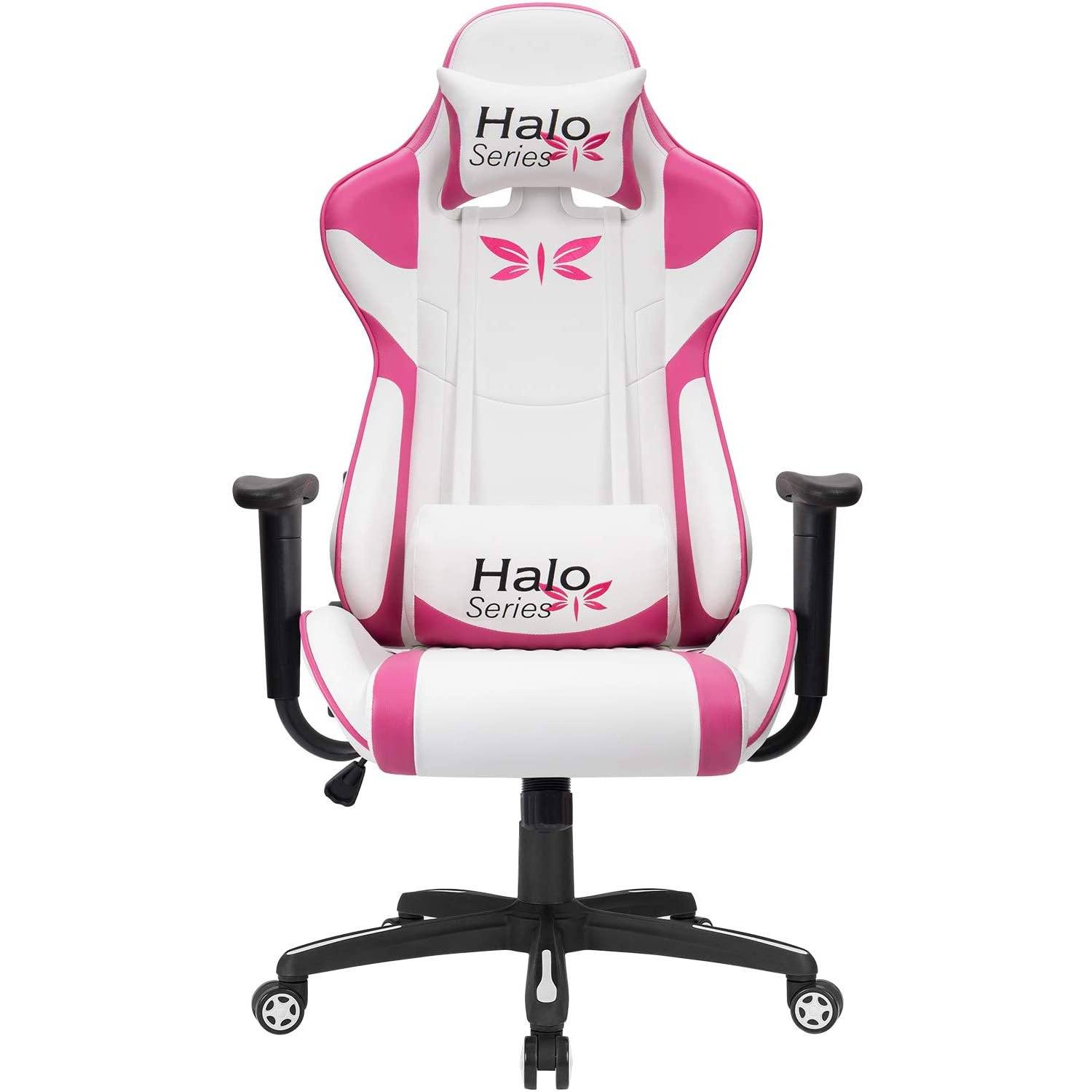 Homall White/Pink Girl Gaming Chair Adjustable Racing Chair