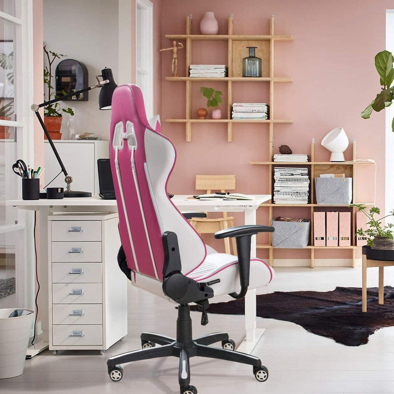 Homall White/Pink Girl Gaming Chair Adjustable Racing Chair