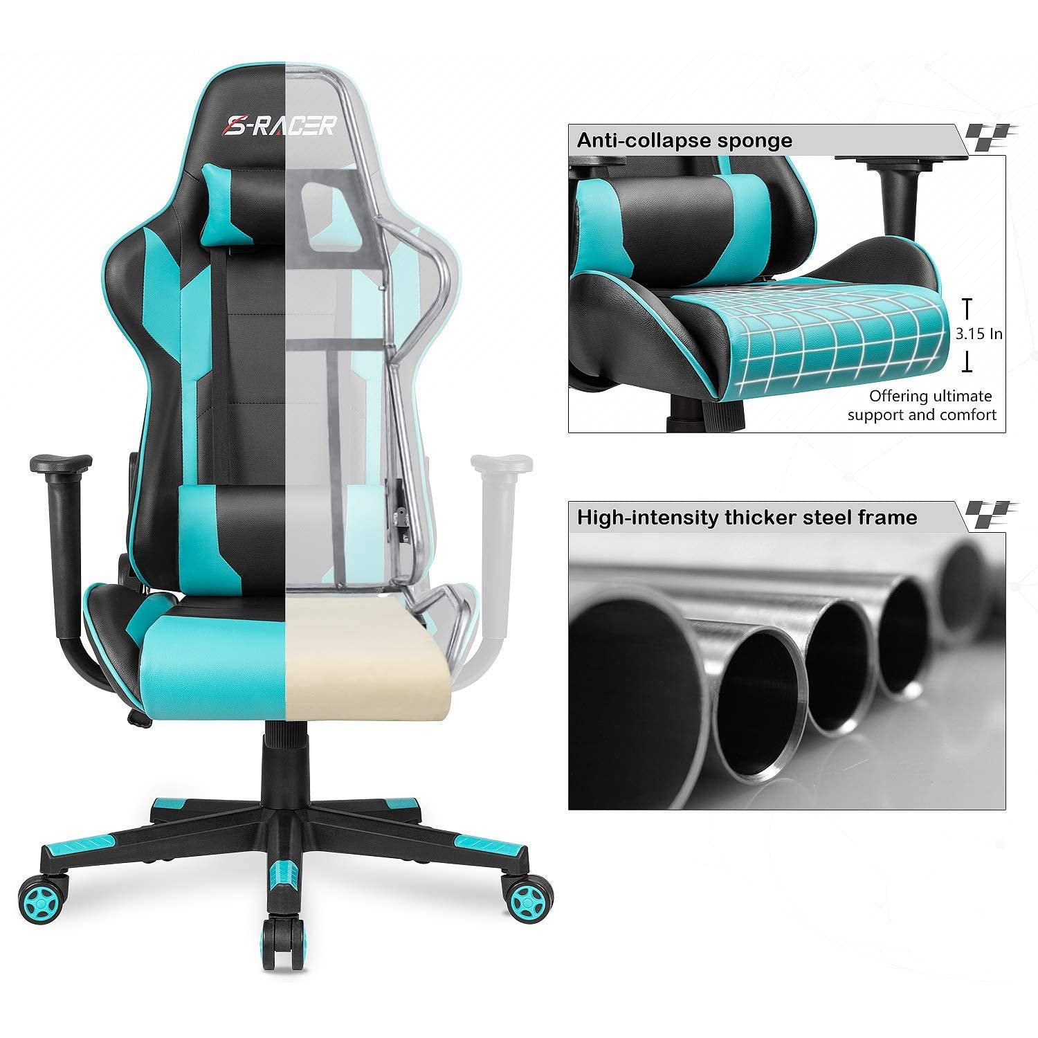 Homall Gaming Chair Racing Chair Computer Desk Chair with Headrest and Lumbar Support