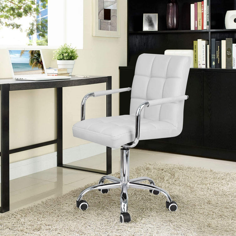 Homall Mid-Back Office Task Chair Ribbed PU Leather Executive Chair Modern Adjustable Home Desk Chair Retro Comfortable Work Chair 360 Degree Swivel with Arms