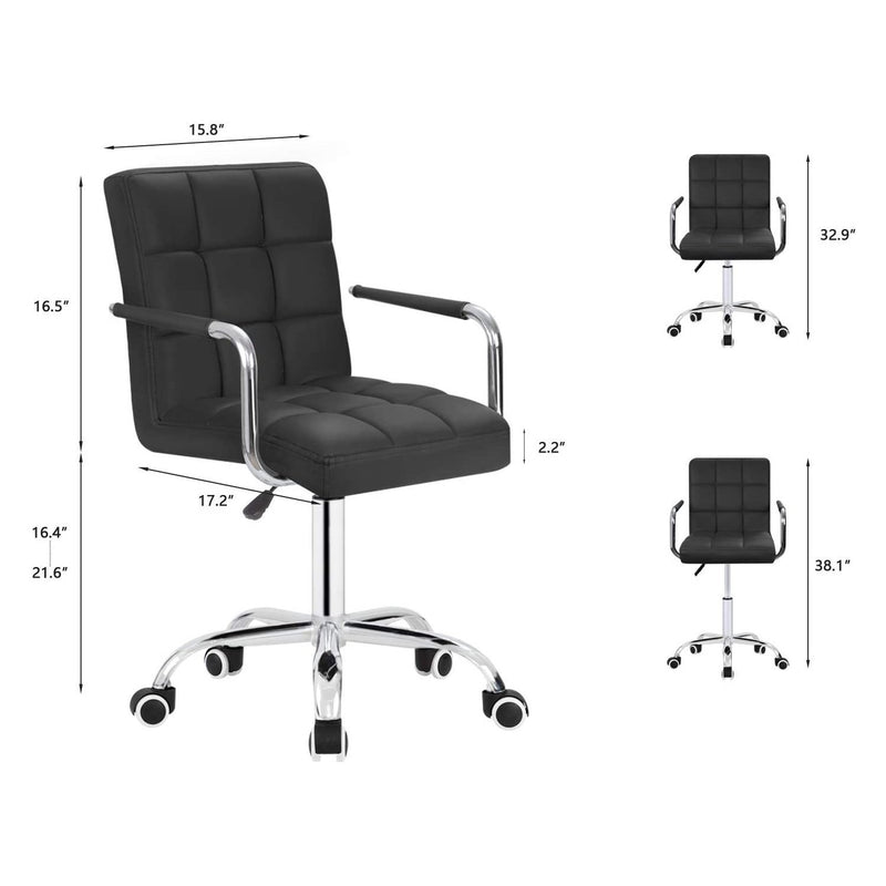 Homall Mid-Back Office Task Chair Ribbed PU Leather Executive Chair Modern Adjustable Home Desk Chair Retro Comfortable Work Chair 360 Degree Swivel with Arms