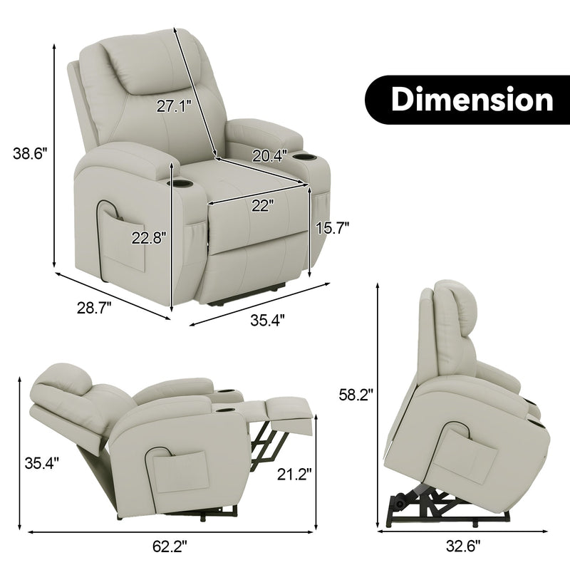 【Leathaire Edition】Homall Power Lift Fabric Recliner for Elderly with Massage and Heat Function, Equipped with Lighted USB Hand Controller