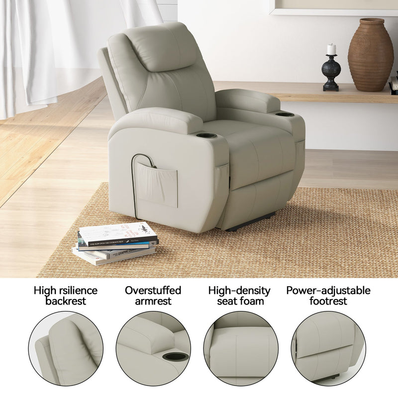 【Leathaire Edition】Homall Power Lift Fabric Recliner for Elderly with Massage and Heat Function, Equipped with Lighted USB Hand Controller