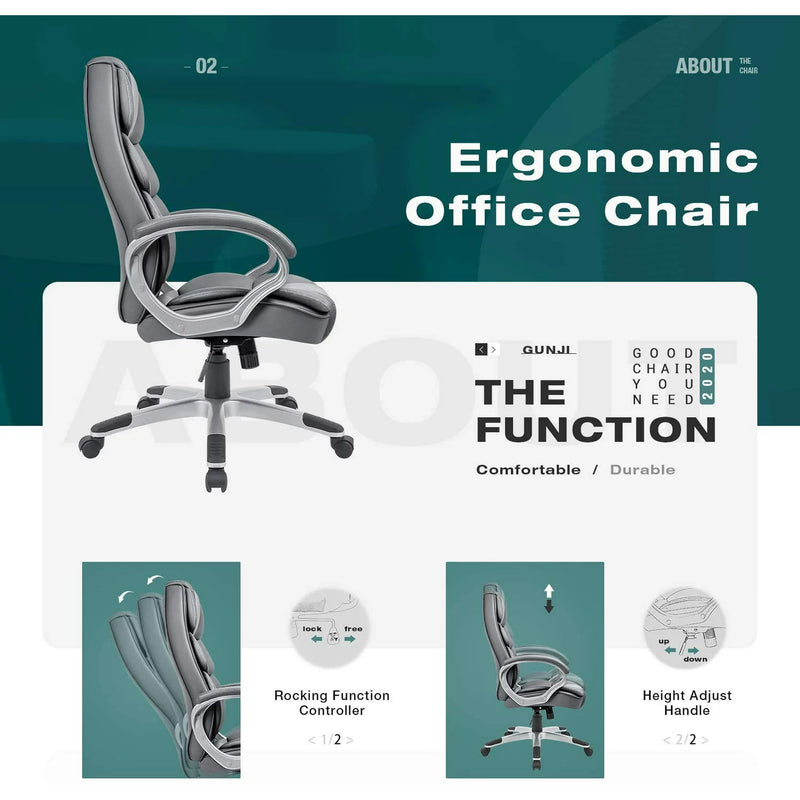 Homall High Back Office Chair, Executive Leather Desk Chair with Padded Armrests Swivel Task Chair with Lumbar Support