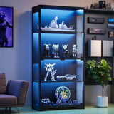 Homall Display Cabinet with LED Lights and Glass Doors, 4-Tier Storage Cabinet & Collection Showcase for Living Room Home Office, Black