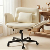 Homall Cross Legged Chair with Armrests and Wheels, PU Leather Vanity Chair, Adjustable Swivel Computer Office Chairs for Home Office, Make Up