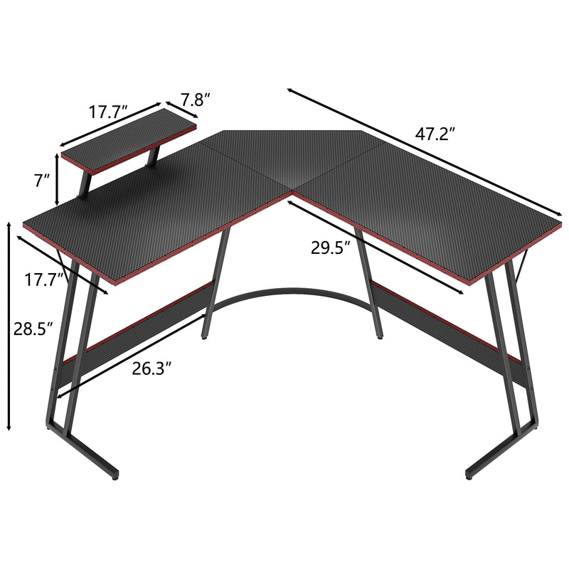 Homall L-Shaped Gaming Desk 47 Inches Corner Office Desk with Removable Monitor Riser, Black