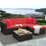 Homall 5 Pieces Patio Conversation Set Rattan Outdoor Sectional Set with Chushions and Table(Red)
