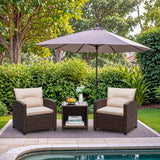 Homall Outdoor 3 Piece Patio Bistro Furniture Set, Rattan Chair with Cushion and Coffee Table,Patio Furniture Set Balcony Garden Porch, Beige