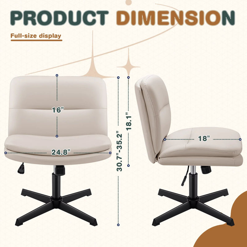 Homall Armless Office Desk Chair No Wheels PU Leather Thickened Cushion Medium Backrest Swivel Height Adjustable Makeup Chair Leisure Chair, Beige