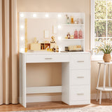 Homall Vanity Desk with Mirror and LED Lights, Makeup Vanity with 7 Drawers & 4 Shelves, Vanity Table with Power Outlet for Bedroom Dressing Room