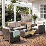 Lacoo 4 Pieces Patio Furniture Set Outdoor Sectional Sofa Conversation Set with Coffee Table for Balcony Porch Deck Backyard