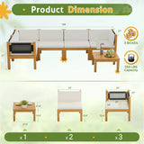 Homall  Acacia Patio Conversation Set Wood Sectional Set Outdoor Furniture Set with Cushions, White