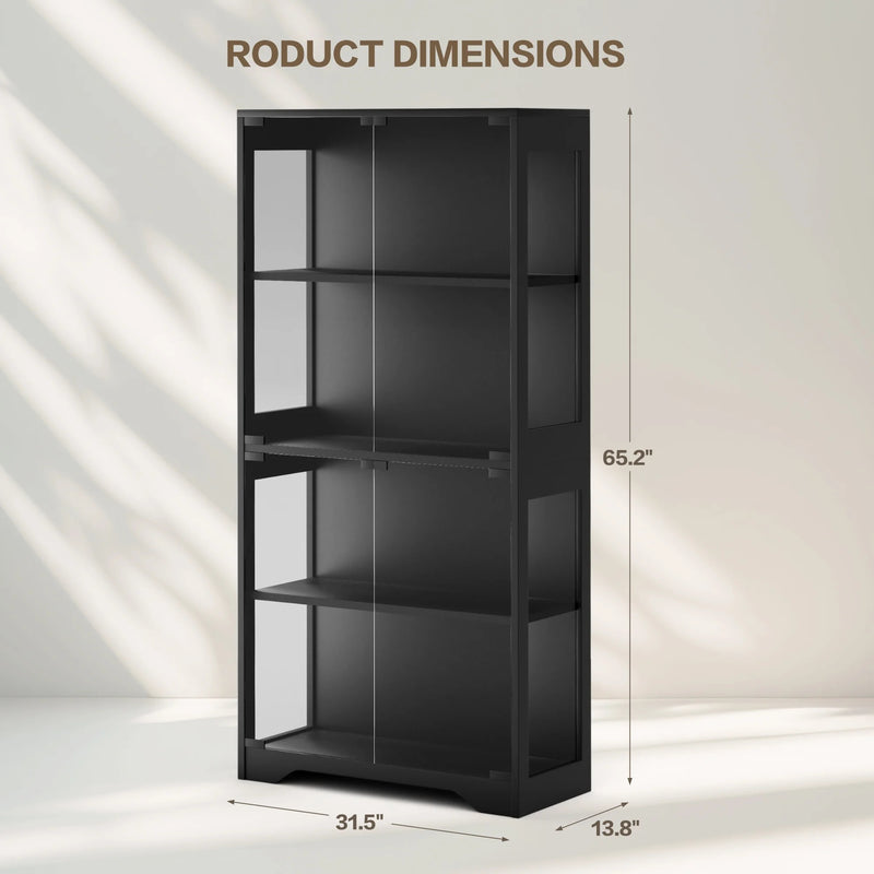 Homall Display Cabinet with LED Lights and Glass Doors, 4-Tier Storage Cabinet & Collection Showcase for Living Room Home Office, Black