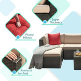 Homall Patio Sectional Set PE Rattan Outdoor All-Weather Wicker Conversation Set with Table, Beige