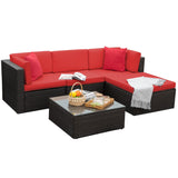 Homall 5 Pieces Patio Conversation Set Rattan Outdoor Sectional Set with Chushions and Table(Red)