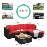 Homall 5 Pieces Patio Conversation Set Rattan Outdoor Sectional Set with Chushions and Table(Red)