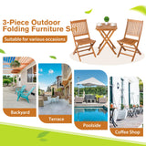 Homall 3 Piece Folding Patio Bistro Set, Indoor/Outdoor Foldbale Wood Table and 2 Chair Set with Slatted Design, Natural Finish, Wood Color