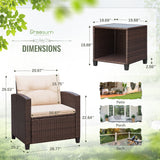Homall Outdoor 3 Piece Patio Bistro Furniture Set, Rattan Chair with Cushion and Coffee Table,Patio Furniture Set Balcony Garden Porch, Beige