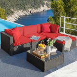 Homall 5 Pieces Patio Conversation Set Rattan Outdoor Sectional Set with Chushions and Table(Red)