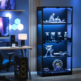 Homall Display Cabinet with LED Lights and Glass Doors, 4-Tier Storage Cabinet & Collection Showcase for Living Room Home Office, Black