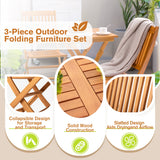 Homall 3 Piece Folding Patio Bistro Set, Indoor/Outdoor Foldbale Wood Table and 2 Chair Set with Slatted Design, Natural Finish, Wood Color