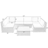 Homall 7 Pieces Patio PE Wicker Conversation Set Rattan Outdoor Sectional Set with Chushions and Table(Beige)
