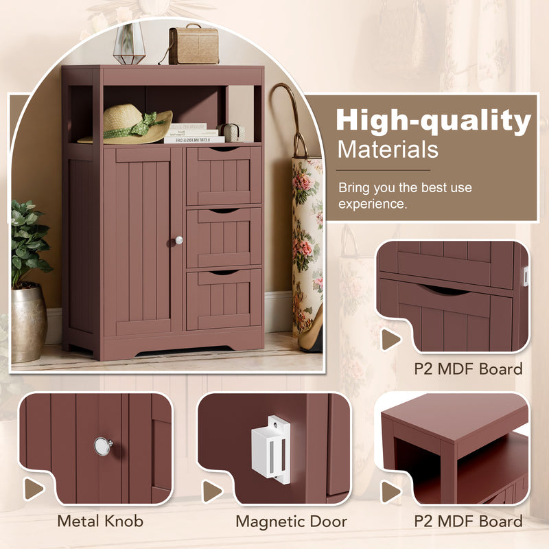 Homall Wood Bathroom Floor Cabinet with 3 Drawers and 1 Cupboard Free Standing Storage Organizer Hallway Entryway Cabinet for Living Room Kitchen