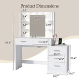 Homall Makeup Vanity Desk with LED Lights, Mirror & Power Outlet, Dressing Table with 4 Shelves and 5 Drawers, Vanity Set & Nightstand for Bedroom