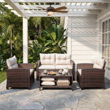 Lacoo 4 Pieces Patio Furniture Set Outdoor Sectional Sofa Conversation Set with Coffee Table for Balcony Porch Deck Backyard