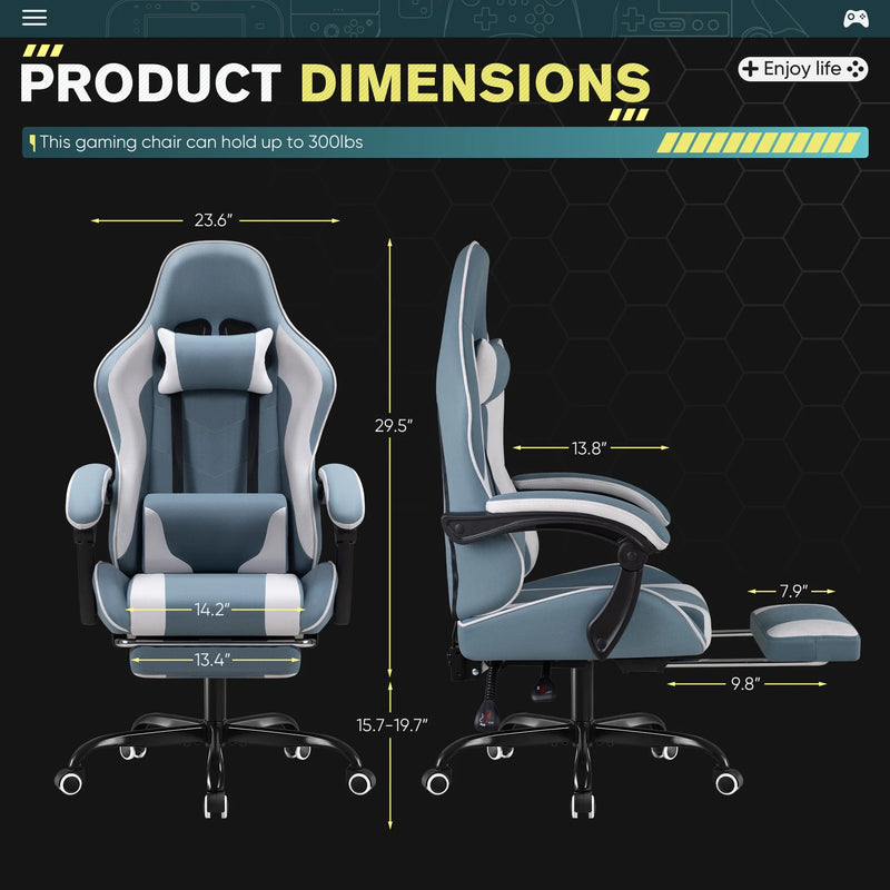 Homall Gaming Chair Breathable Fabric Game Chair Massage Computer Chair with Headrest Cloth Office Chair with Lumbar Support Ergonomic Video Gaming Chair with Footrest