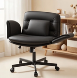 Homall Cross Legged Chair with Armrests and Wheels, PU Leather Vanity Chair, Adjustable Swivel Computer Office Chairs for Home Office, Make Up